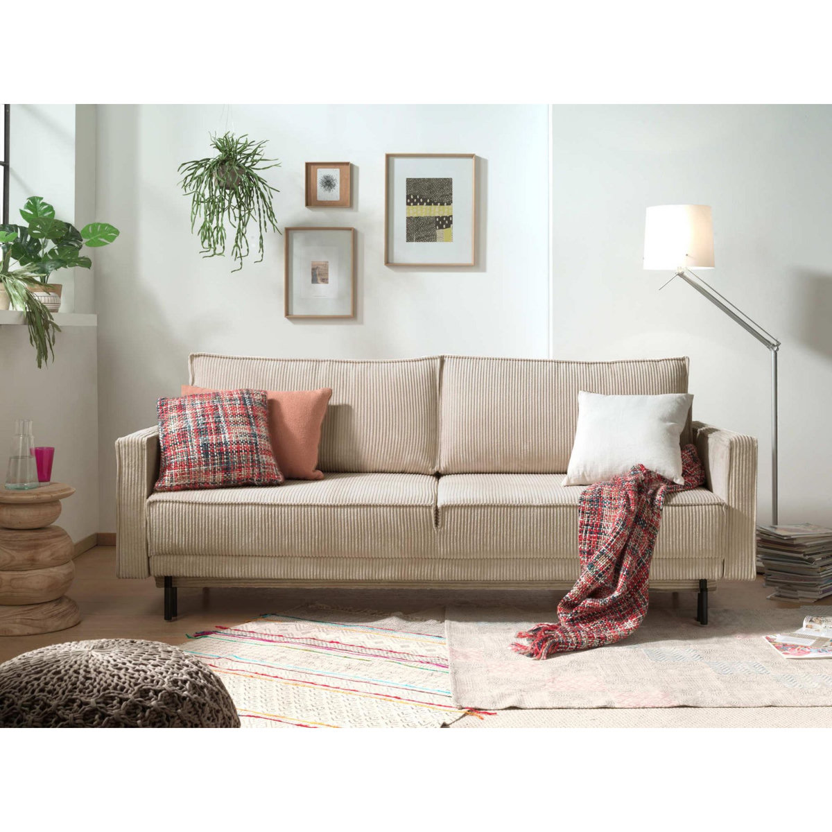 LISA DESIGN Charlie - canapé 3 places convertible avec coffre - en velours côtelé