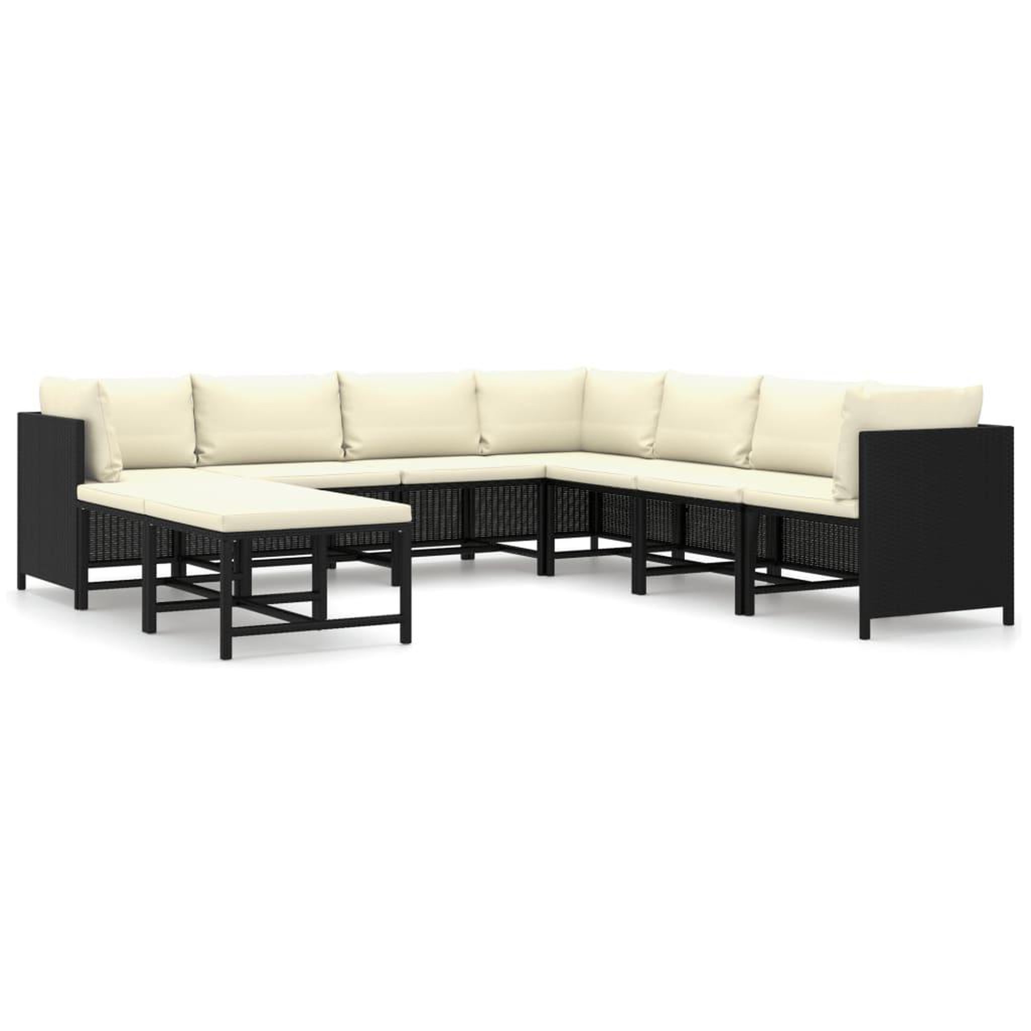 VIDAXL Salon de jardin 9 pcs avec coussins resine tressee noir