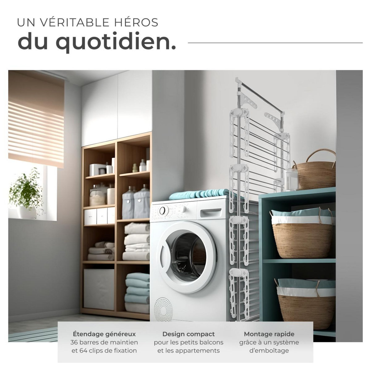 tectake Séchoir tour pliable blanc/gris chrome