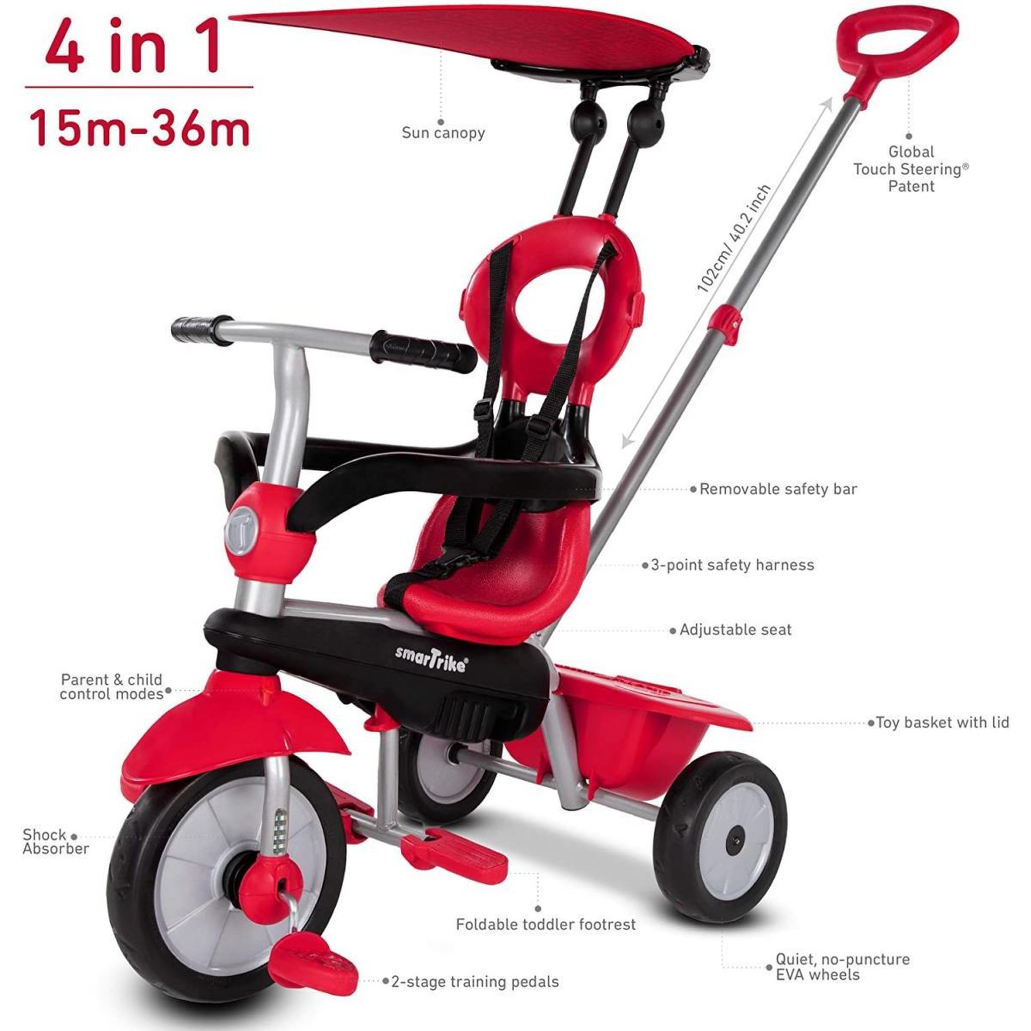 Voir la diapositive 2 : SMARTRIKE Tricycle 4 en 4 1  Zoom Rouge