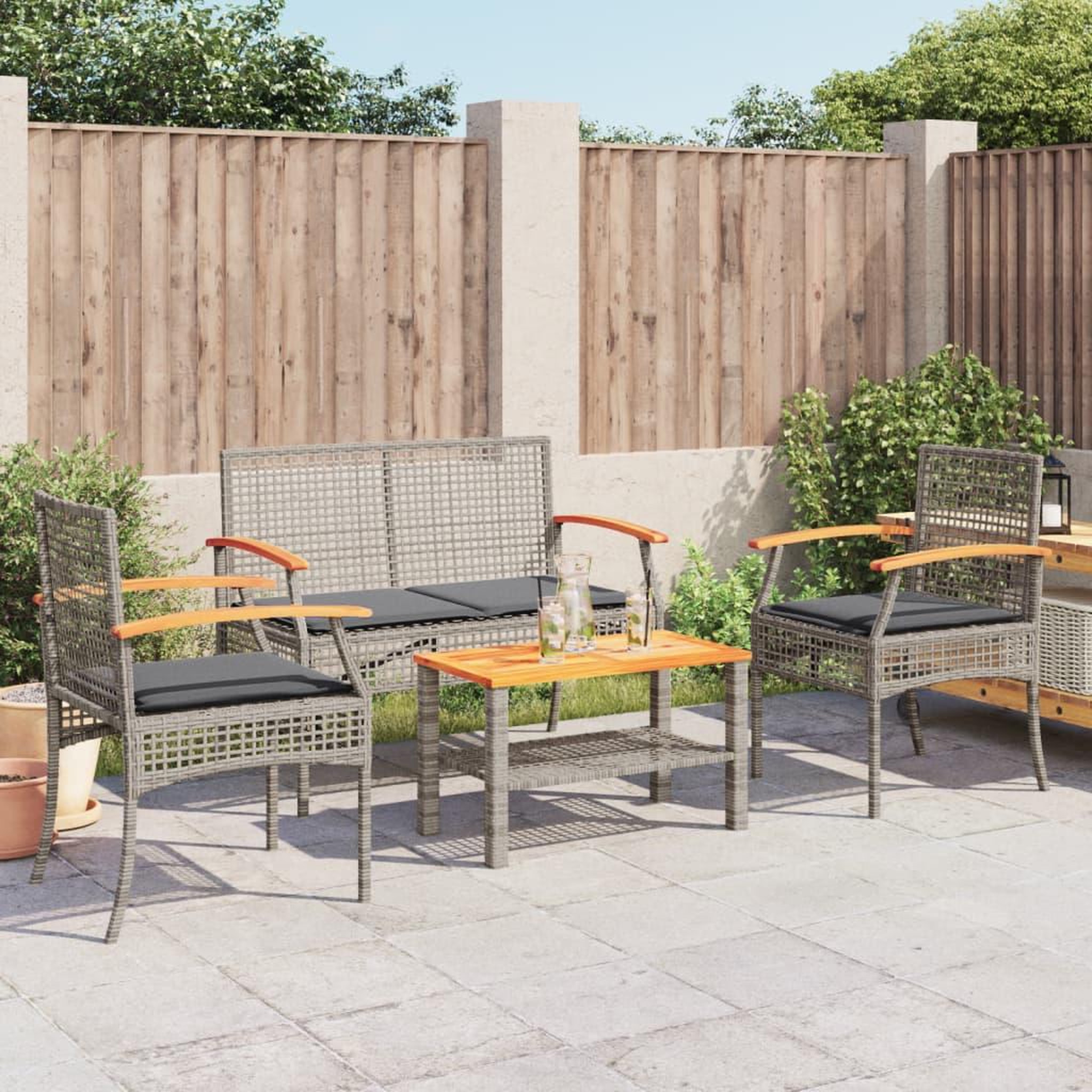 Voir la diapositive 3 : VIDAXL Salon de jardin 4 pcs avec coussins Gris Resine tressee