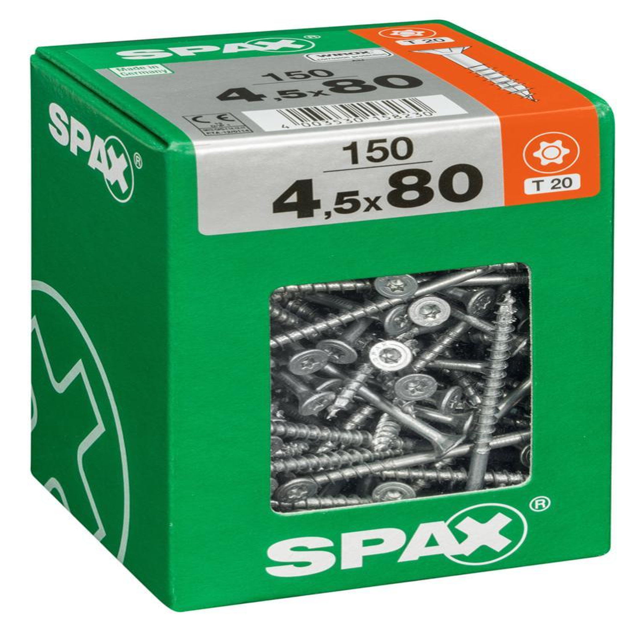 CENTRALE BRICO Lot de 150 vis acier tête fraisée torx SPAX, Diam.4.5 mm x L.80 mm