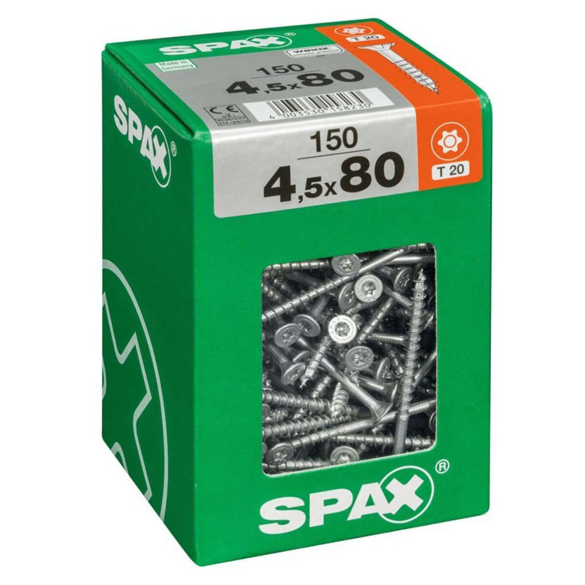 CENTRALE BRICO Lot de 150 vis acier tête fraisée torx SPAX, Diam.4.5 mm x L.80 mm