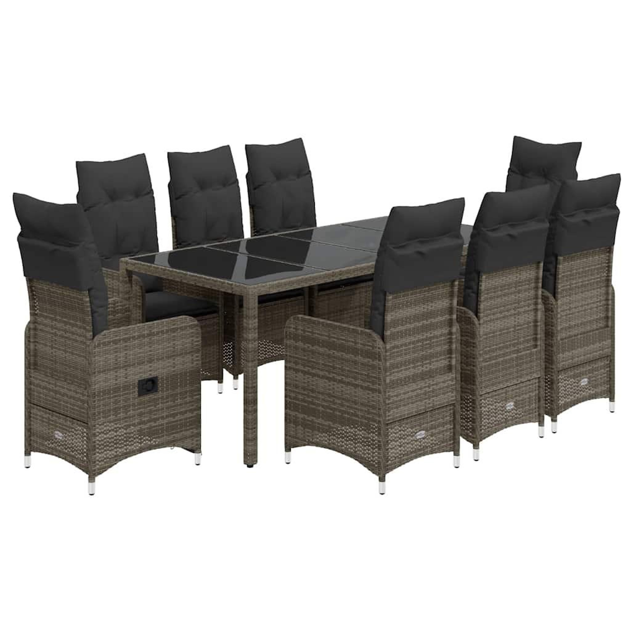 Voir la diapositive 2 : VIDAXL Ensemble de bistro de jardin 9 pcs coussins gris poly rotin