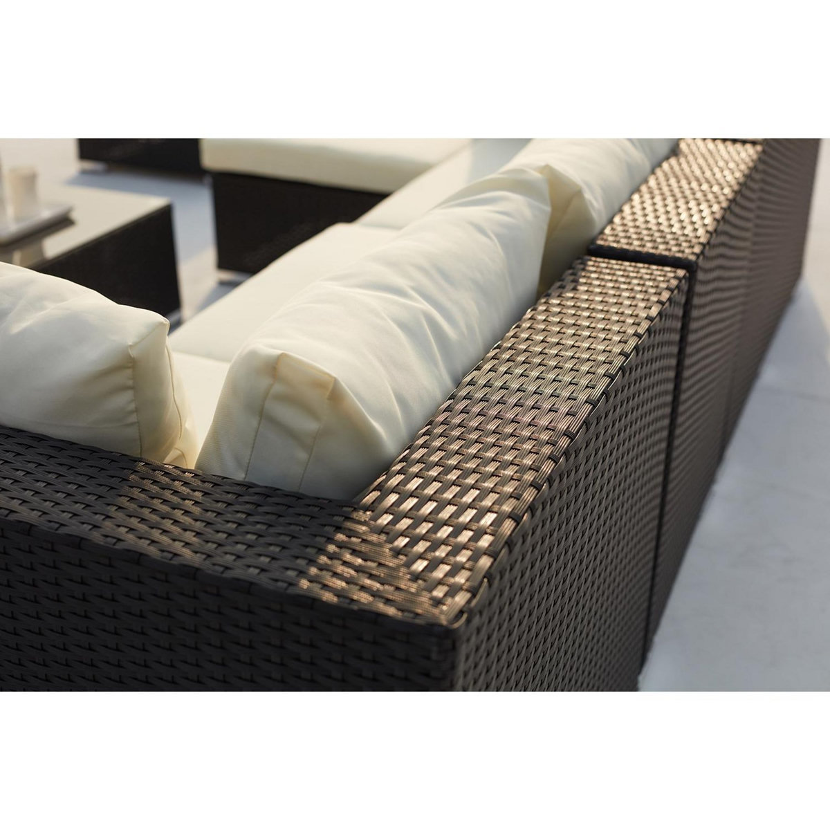 CONCEPT USINE Salon de jardin 8 places en résine tressée noir et blanc SALENTO