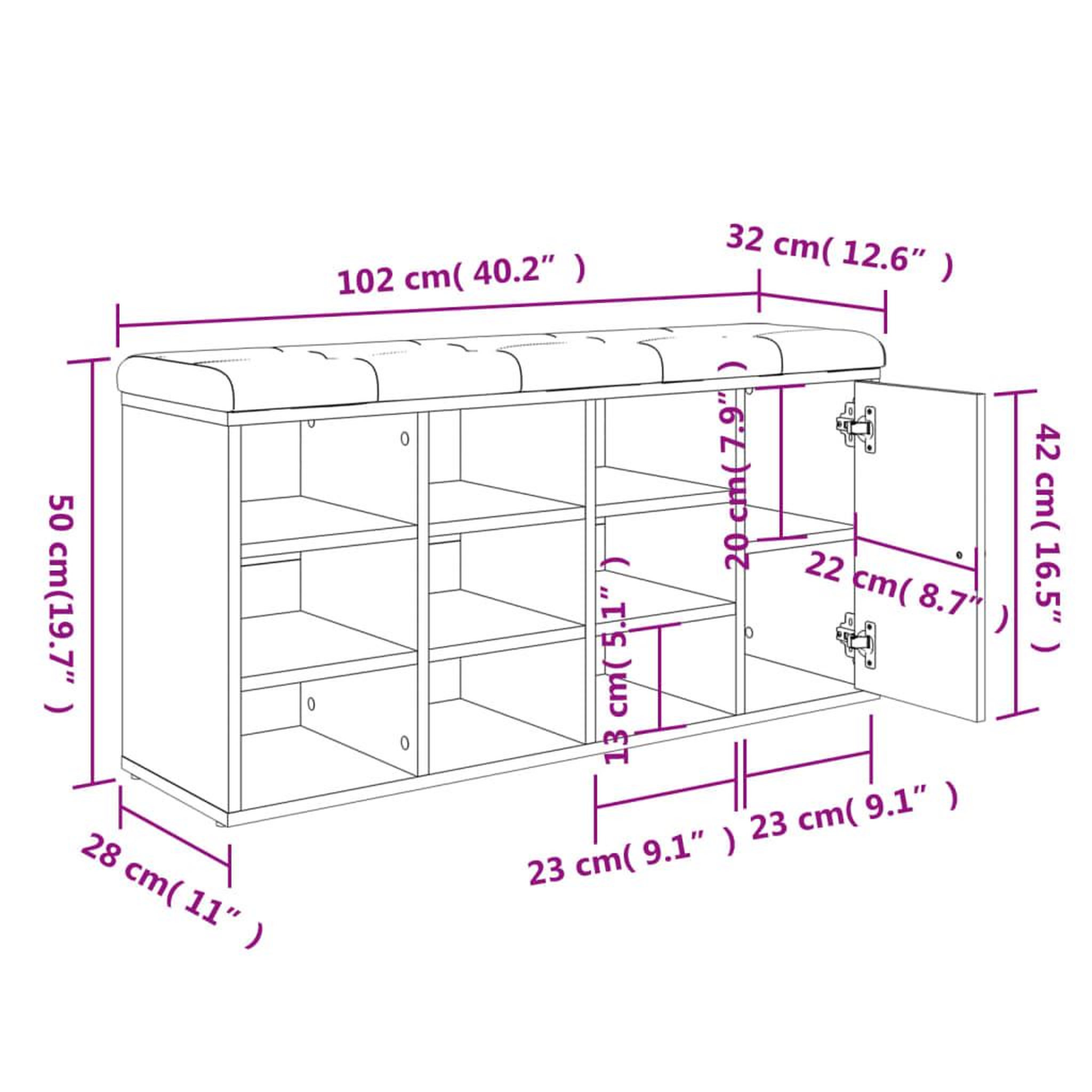 Voir la diapositive 6 : VIDAXL Banc a chaussures chene sonoma 102x32x50 cm bois d'ingenierie