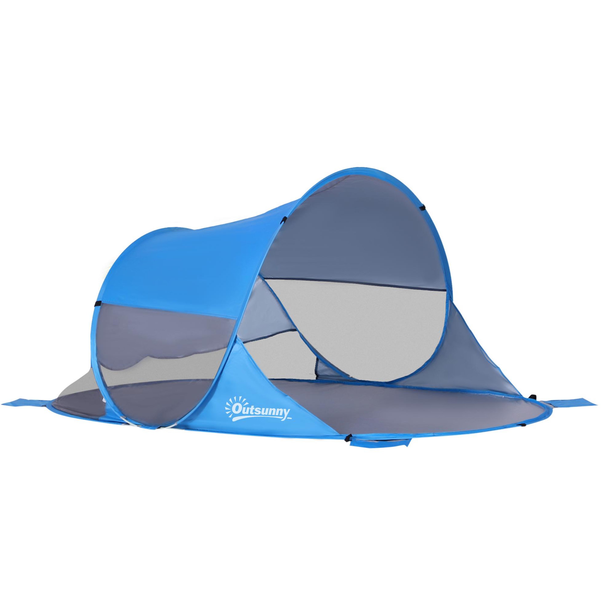 Voir la diapositive 1 : OUTSUNNY Abri de plage tente de plage pliable pop-up automatique instantané protection uv fenêtre arrière grand tapis de sol bleu ciel