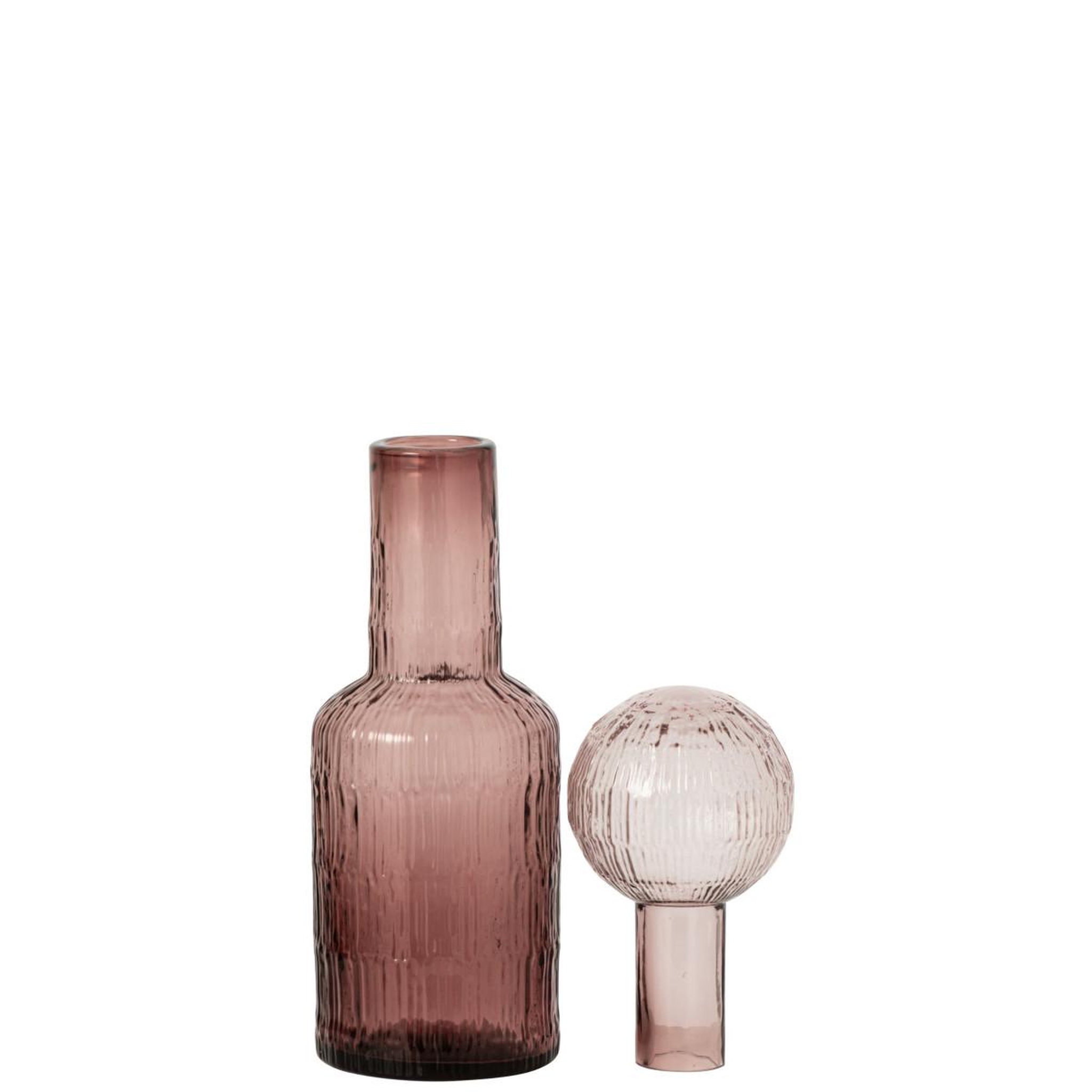 Voir la diapositive 2 : J-LINE Bouteille déco striée en verre  kyoto  45cm bordeaux