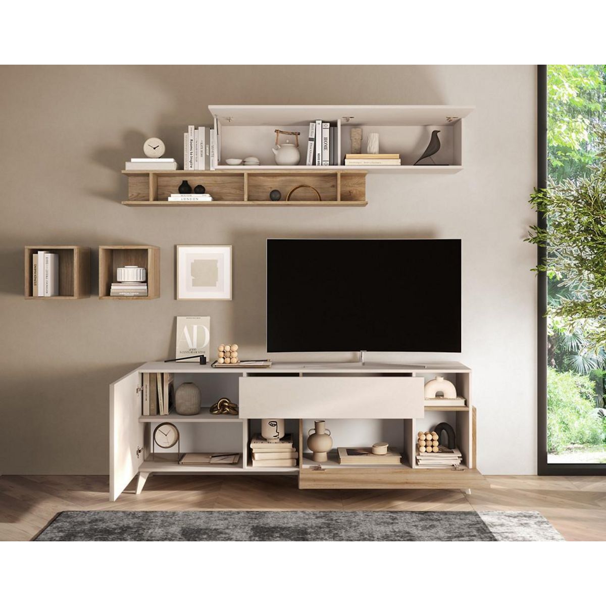 BEST MOBILIER Estelle - meuble tv - 2 portes et 1 tiroir - 181 cm