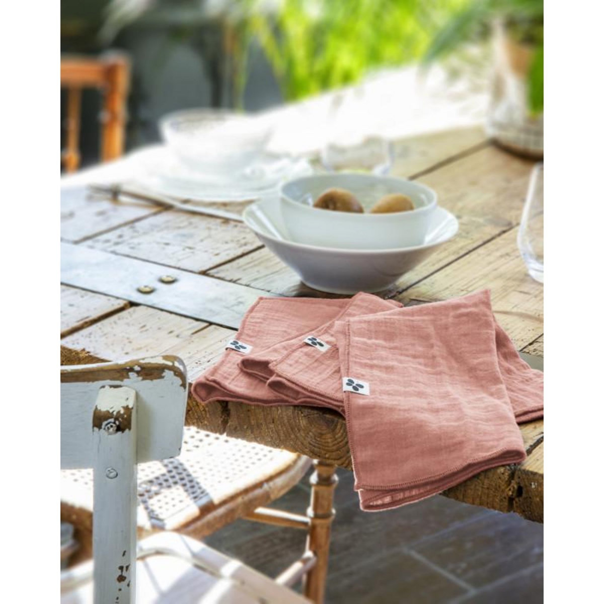 L EFFET PAPILLON Lot de 3 serviettes de table  Gaïa  40 x 40 cm  Gaze de Coton