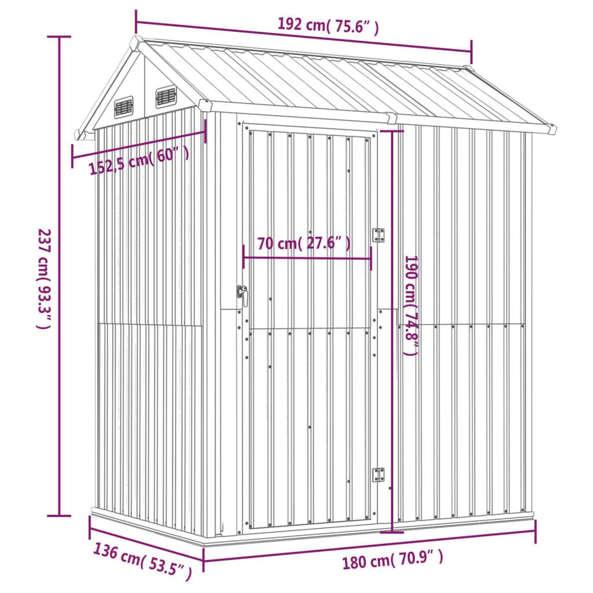 Voir la diapositive 6 : VIDAXL Abri de jardin marron 192x152,5x237 cm acier galvanise
