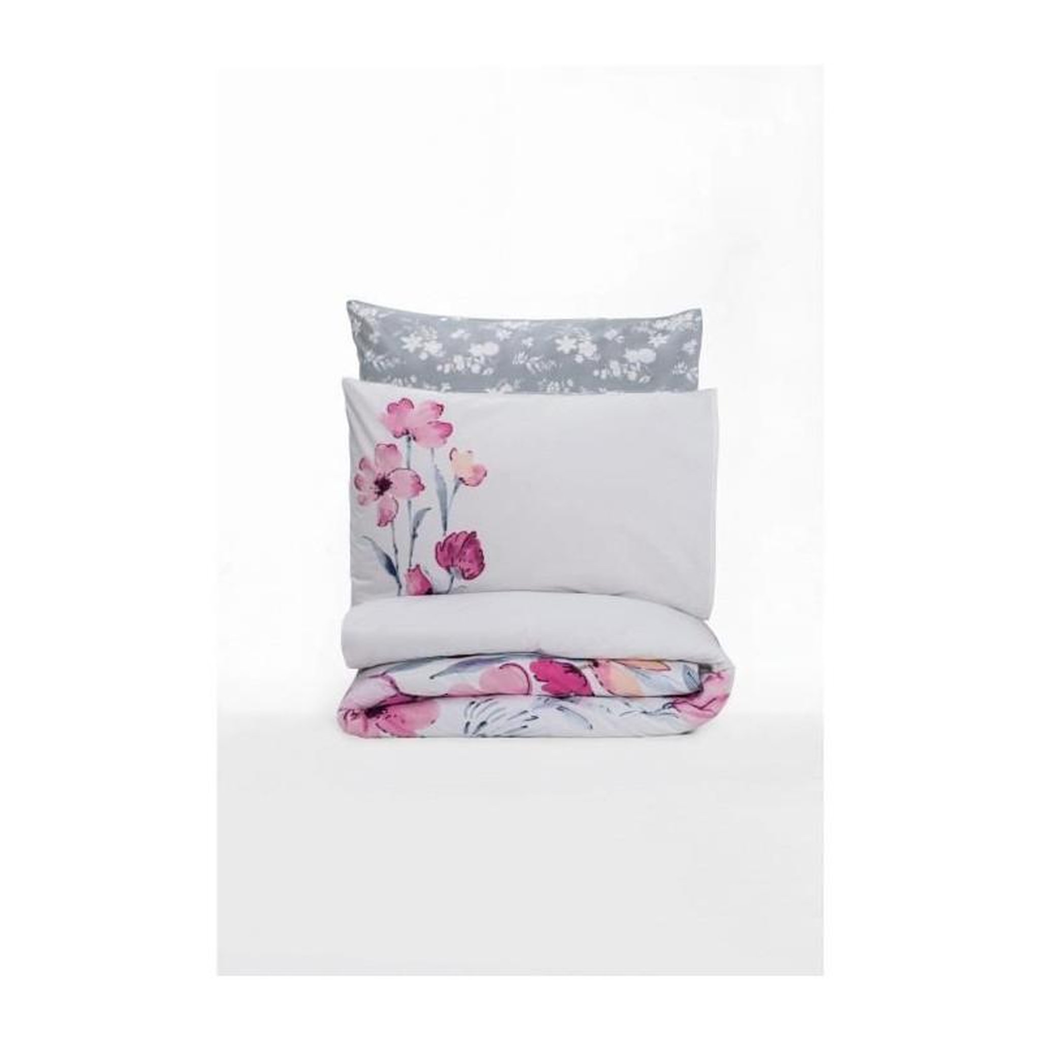 Voir la diapositive 3 : GENERIQUE Parure de lit - 129CTN64415 - 1 housse de couette 220 x 240 cm + 2 taies d'oreiller 60 x 60 cm - 100% coton ranforcé - Gris