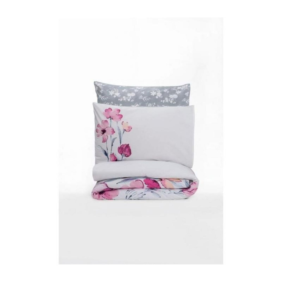 GENERIQUE Parure de lit - 129CTN64415 - 1 housse de couette 220 x 240 cm + 2 taies d'oreiller 60 x 60 cm - 100% coton ranforcé - Gris