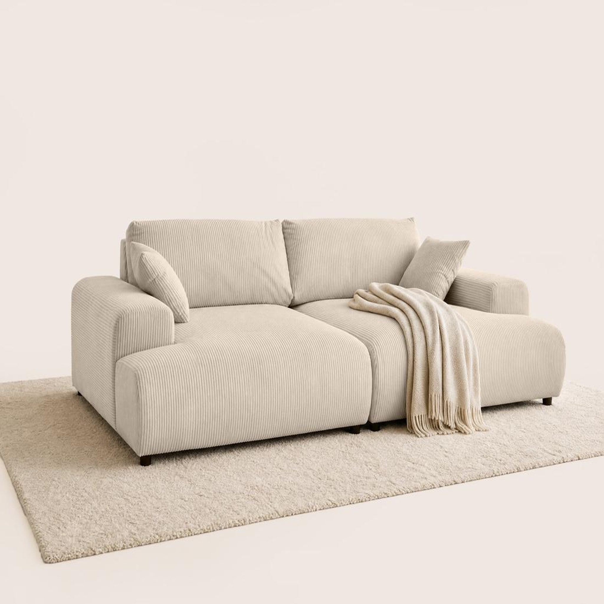 Voir la diapositive 4 : LISA DESIGN Garance - canapé droit 4 places double méridienne - assise profonde - en velours côtelé