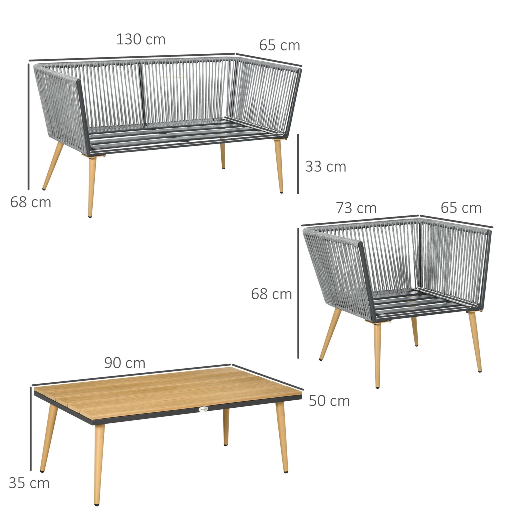 Voir la diapositive 3 : OUTSUNNY Salon de jardin 4 places 4 pièces design scandinave acier époxy résine filaire pe coussins inclus gris