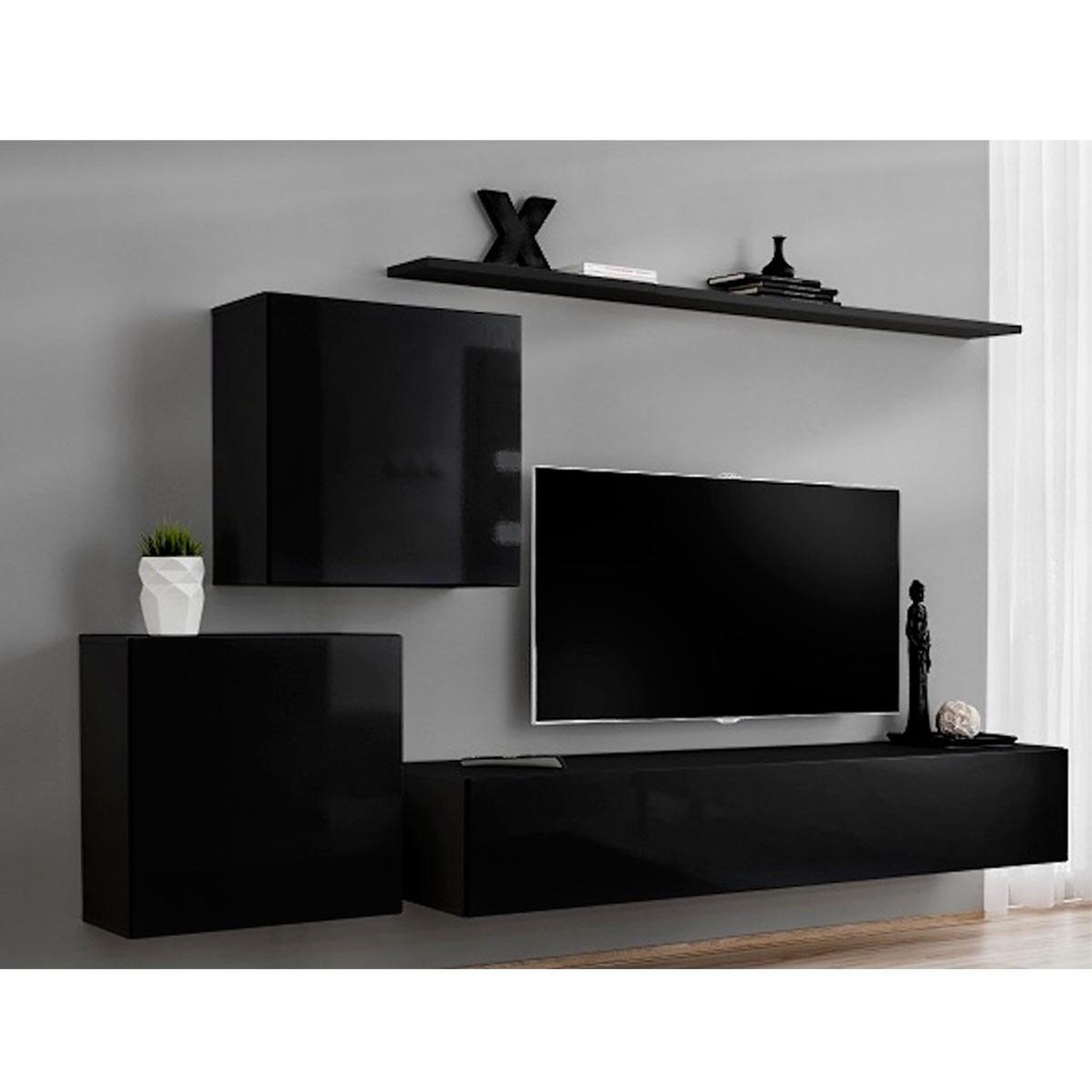 Voir la diapositive 4 : Paris Prix Meuble TV Mural Design  Switch V  250cm Noir