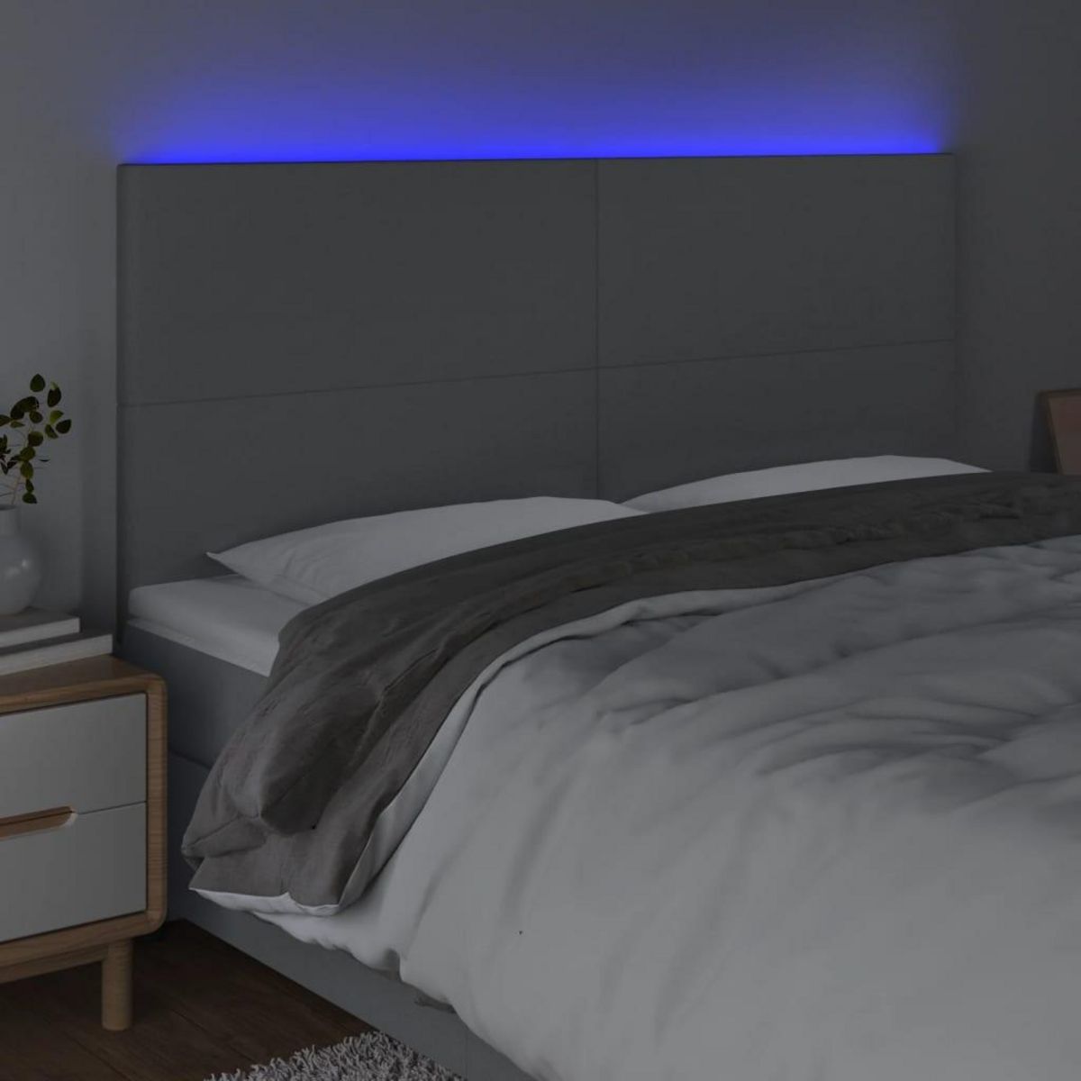 VIDAXL Tete de lit a LED Gris clair 200x5x118/128 cm Tissu