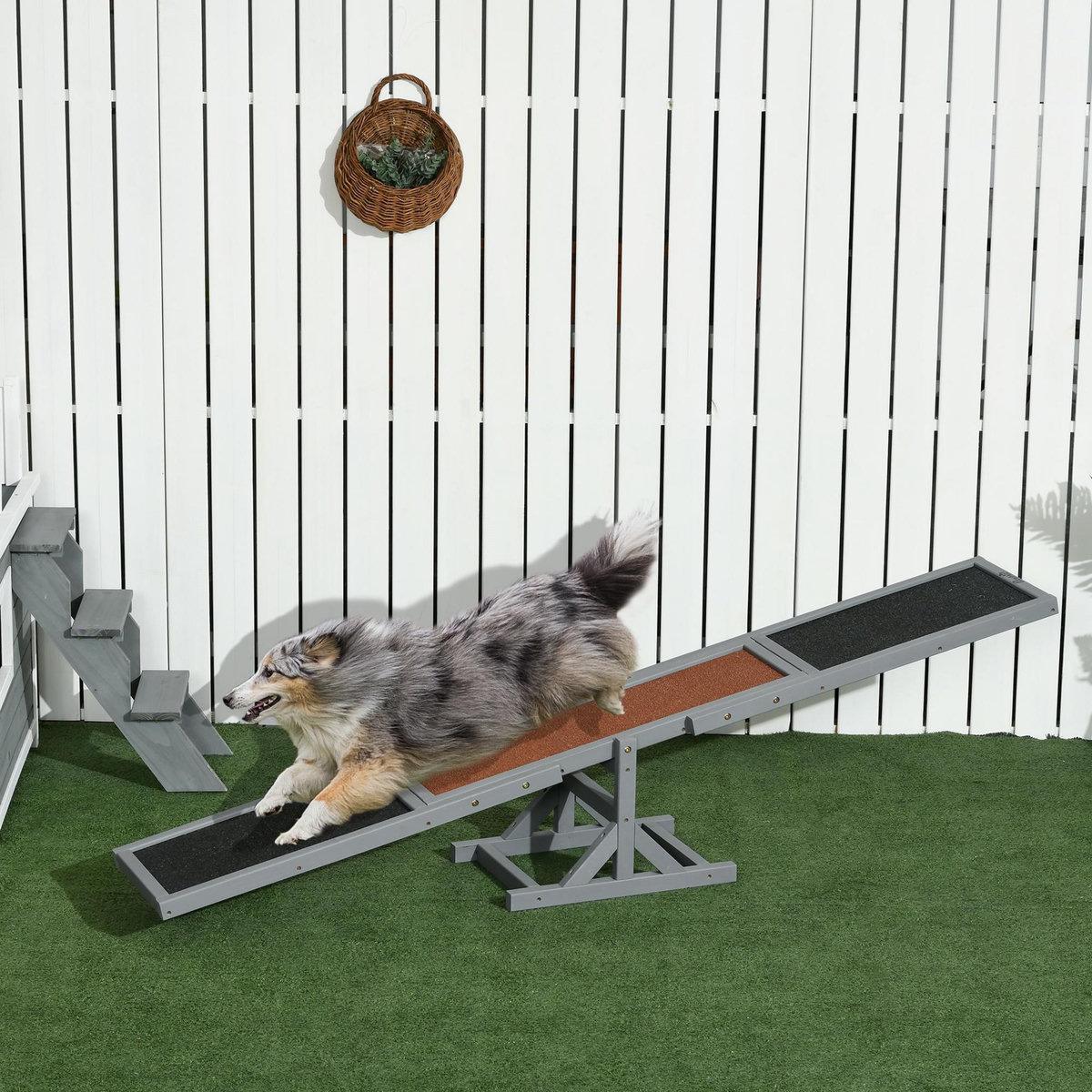 PAWHUT Agility sport pour chien bascule - bascule pour chien - équipement entrainement chien - bois sapin pré-huilé feutre bitumé antidérapant brique gris