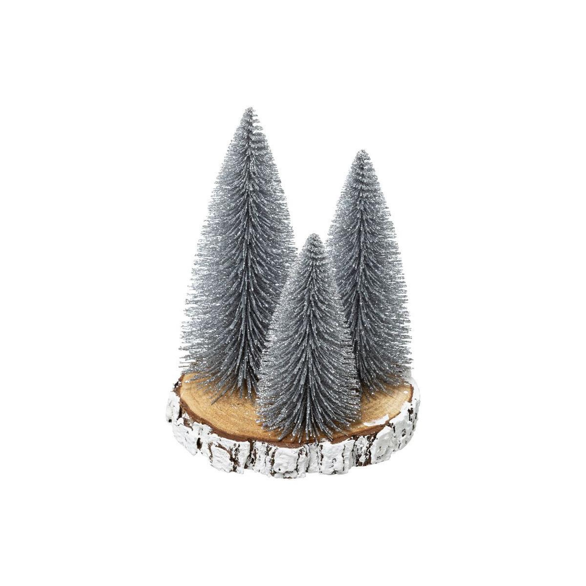 FEERIC LIGHT & CHRISTMAS Lot de 3 sapins sur rondin  bois  20cm argent
