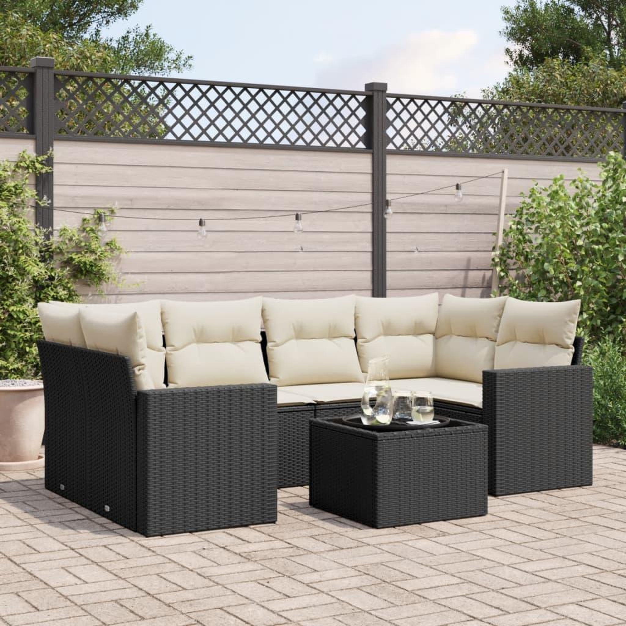 VIDAXL Salon de jardin 7 pcs avec coussins noir resine tressee