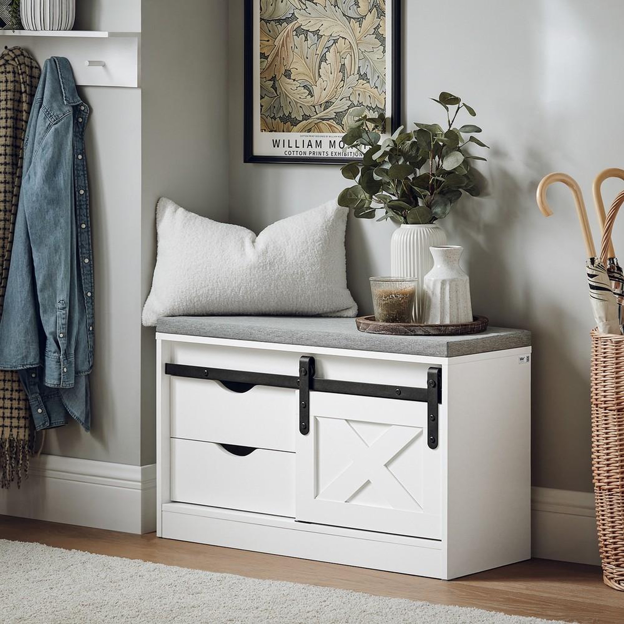 Voir la diapositive 2 : SOBUY SoBuy - Banc de rangement à chaussures avec 2 tiroirs - Blanc - 80x30x49cm - Rustique - FSR153-W