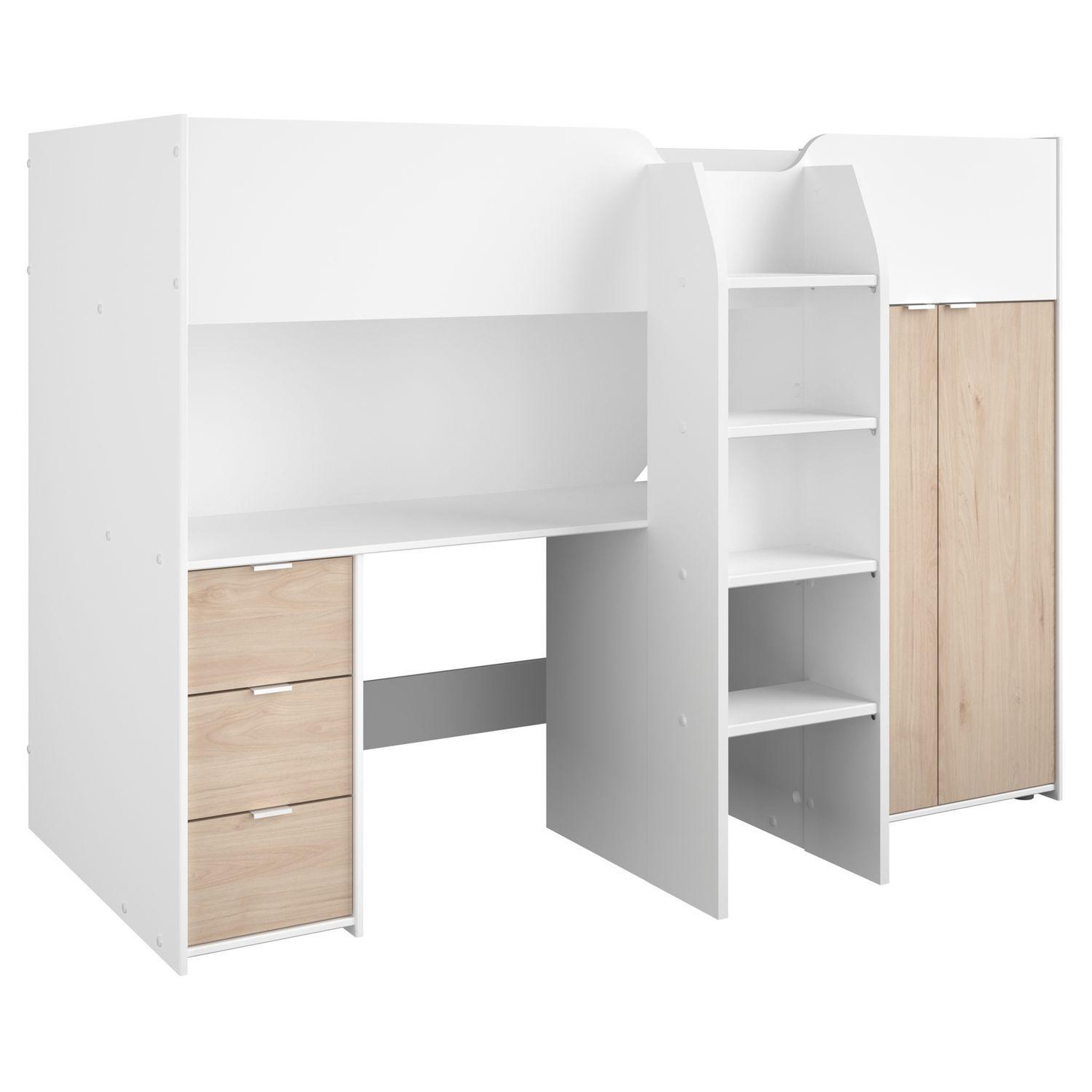 Voir la diapositive 1 : Lit combiné avec armoire de rangement et bureau 90x200cm THOMAS