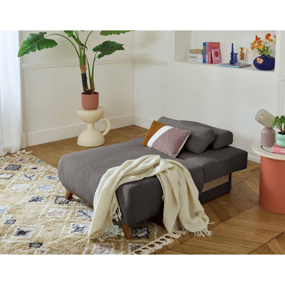 BEST MOBILIER Cristal - fauteuil - convertible avec coffre - en velours texturé