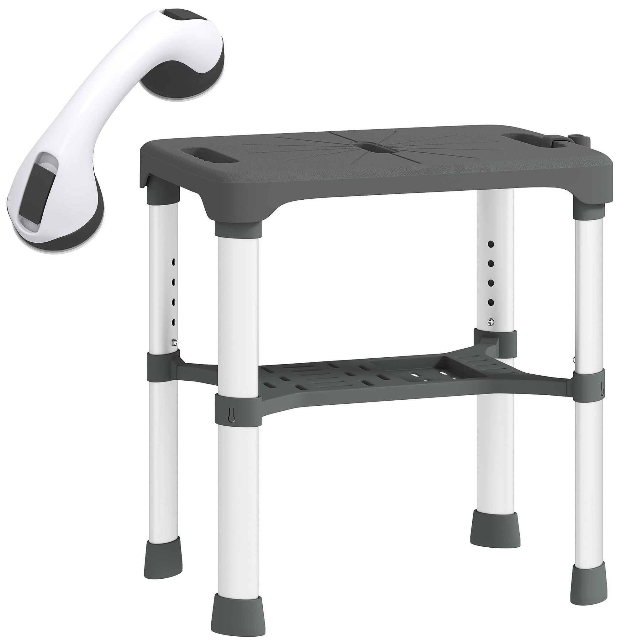 HOMCOM Tabouret de douche réglable avec poignée ventouses étagère support pommeau intégrés