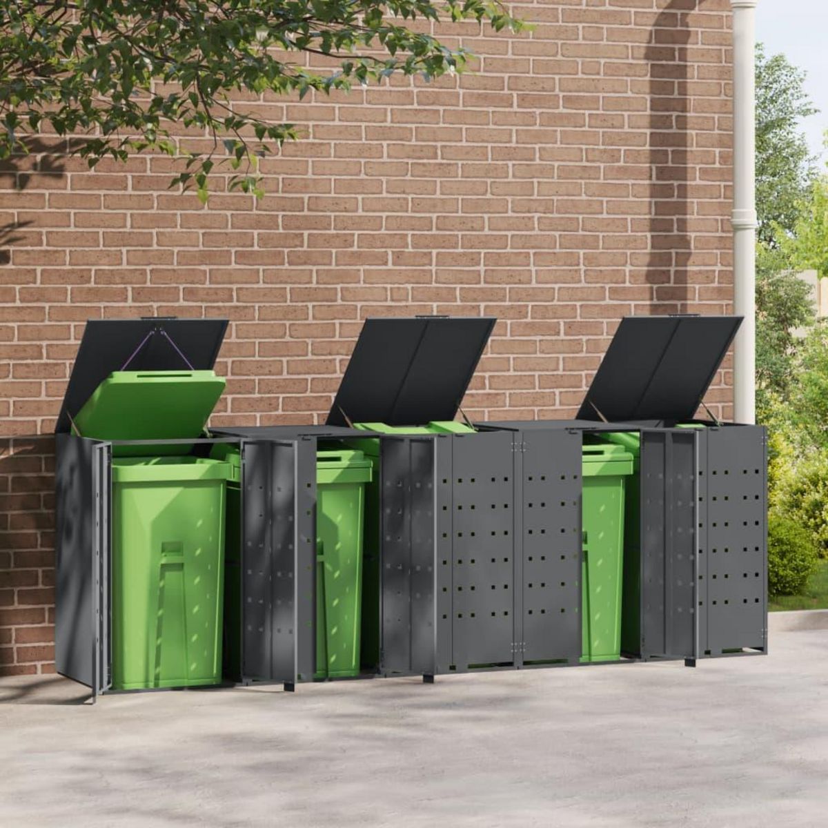 VIDAXL Rangement a roulettes pour poubelles pour 5 bacs anthracite
