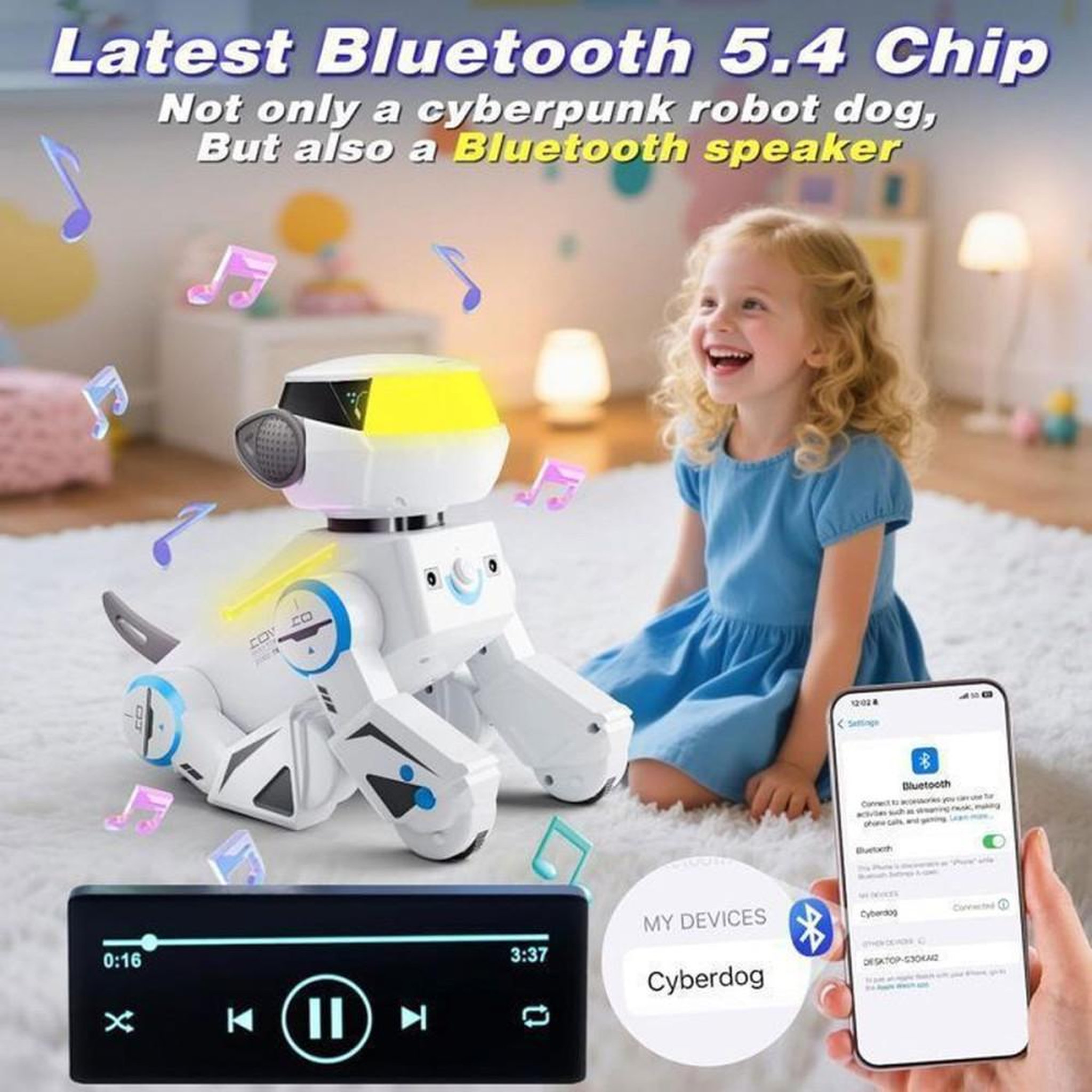 Voir la diapositive 4 : Chien robot télécommandé programmable, 17 fonctions, LED multicolores RGB, musique, Bluetooth et réactions tactiles