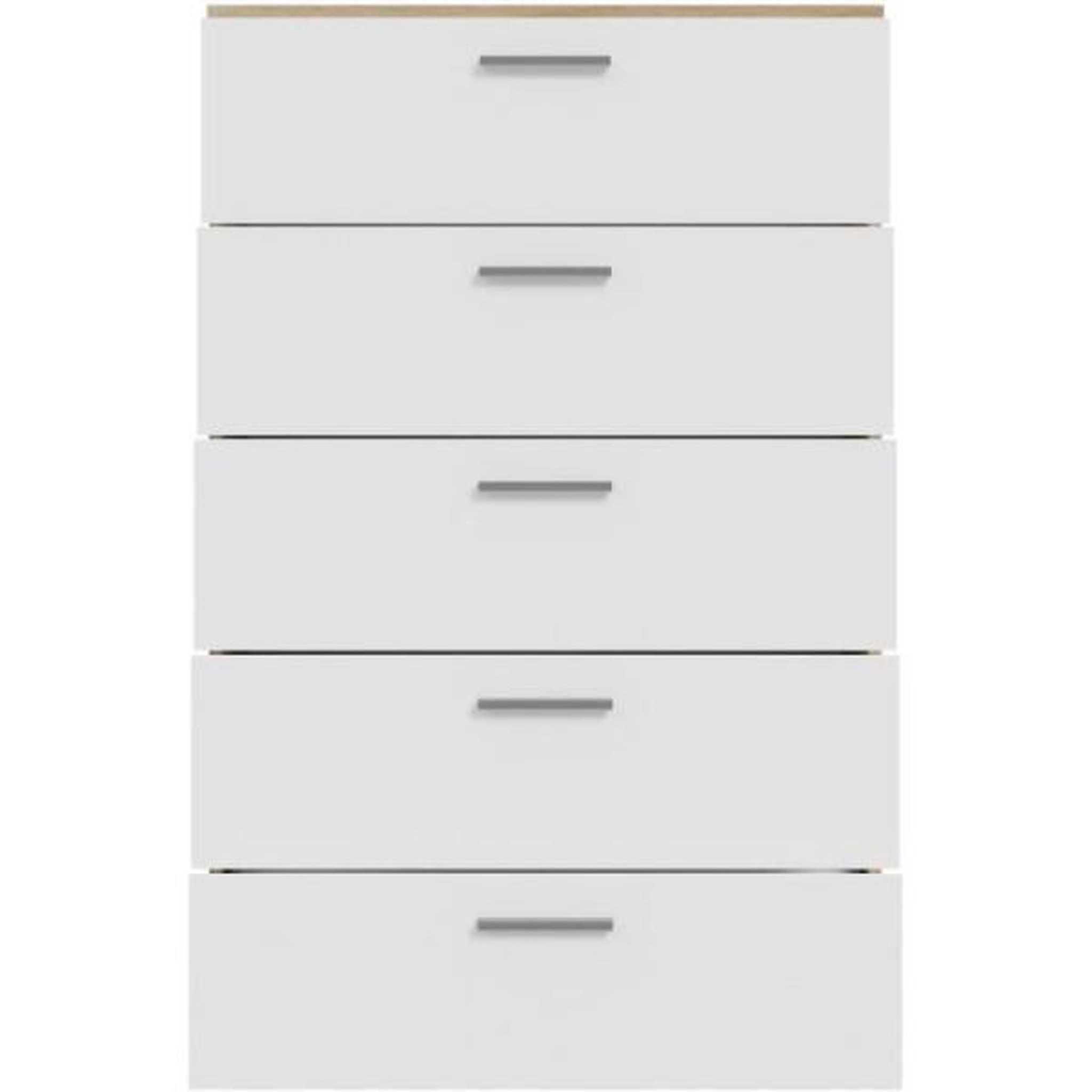 Voir la diapositive 3 : MARKET24 Commode BASJANA - 5 tiroirs - Décor chene sonoma et blanc mat - L80,2 x P41,3 x H123,8 cm