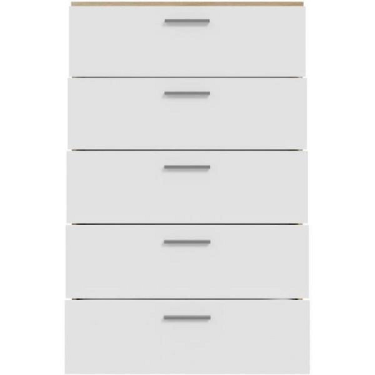 MARKET24 Commode BASJANA - 5 tiroirs - Décor chene sonoma et blanc mat - L80,2 x P41,3 x H123,8 cm