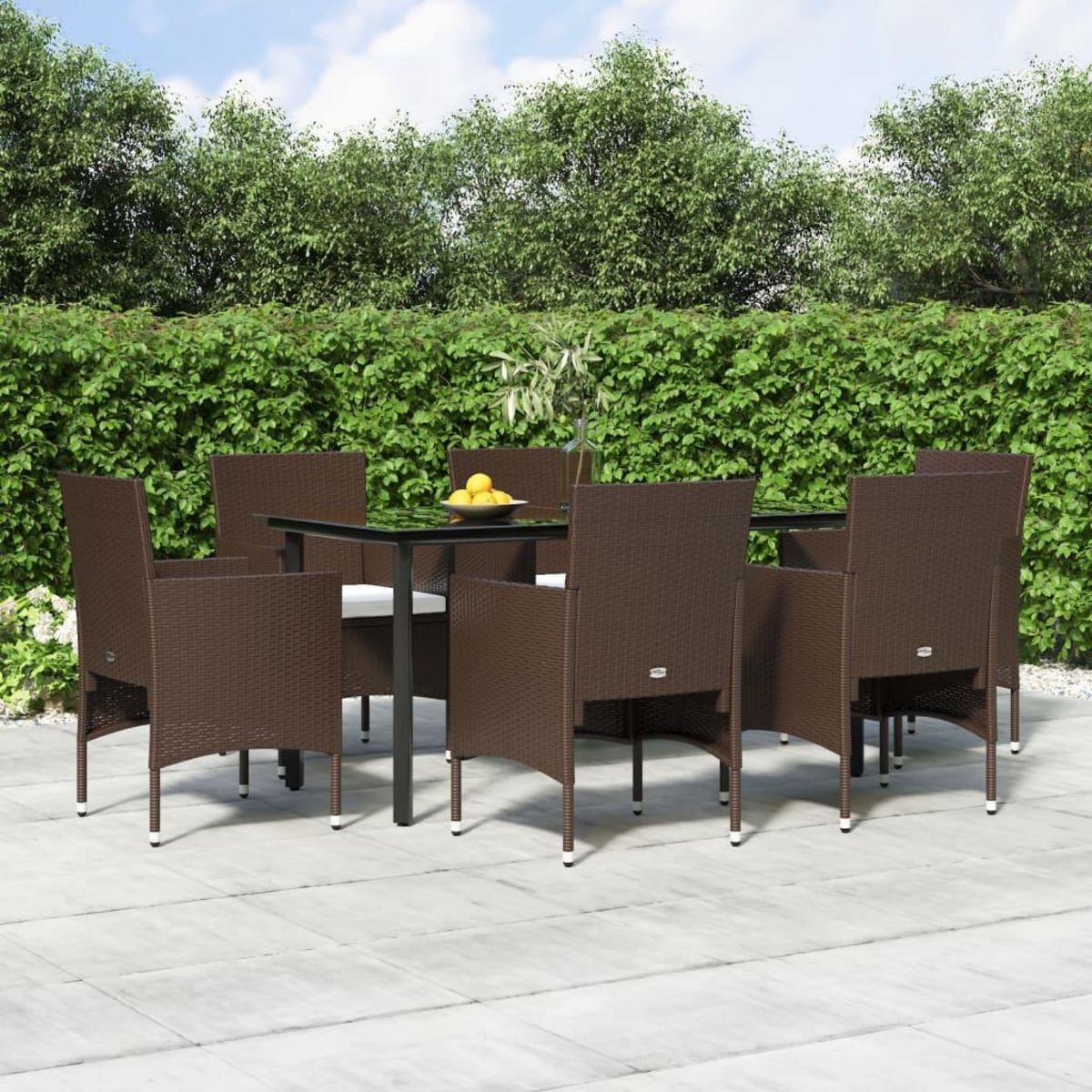VIDAXL Ensemble a manger de jardin coussins 7 pcs Marron/noir