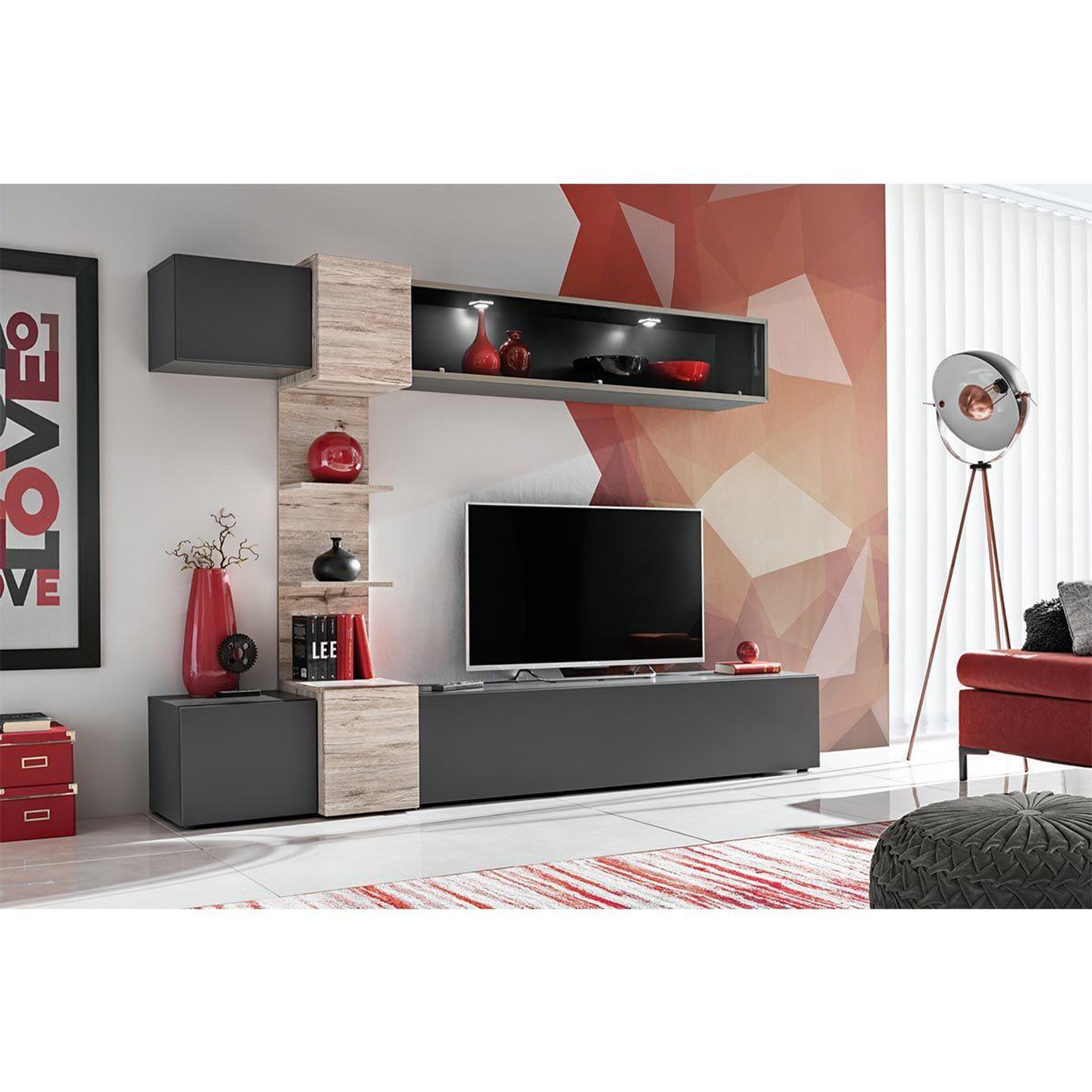 Voir la diapositive 2 : Paris Prix Ensemble meuble tv  rio  230cm anthracite & chêne