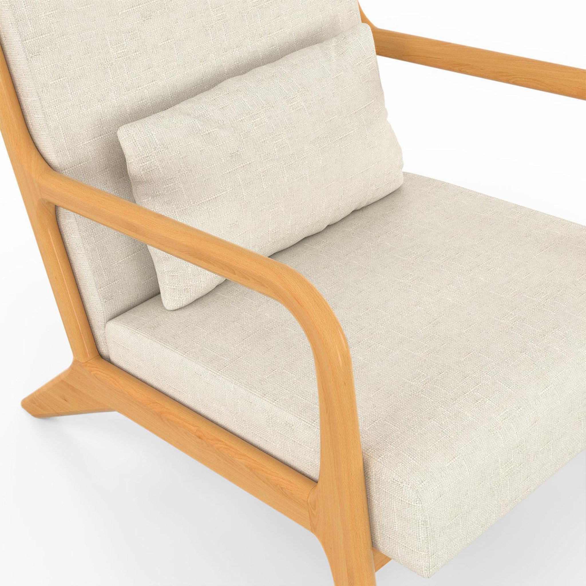 Voir la diapositive 6 : ID MARKET Fauteuil scandinave JOSEPH en tissu beige accoudoirs et pieds bois