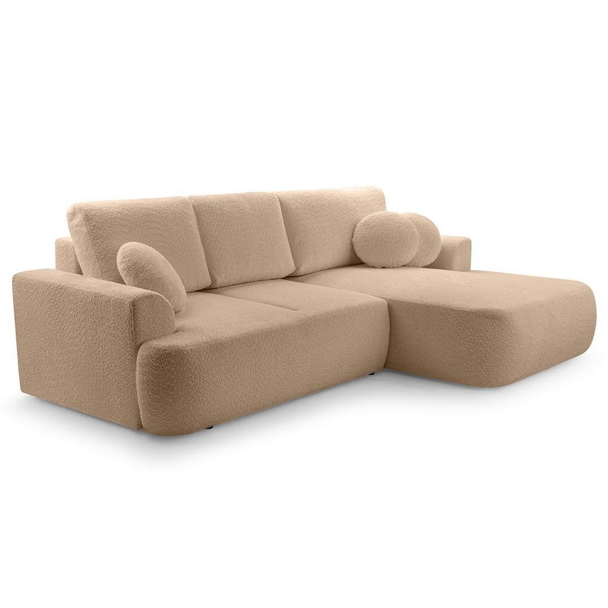 BEST MOBILIER Candela - canapé d'angle droit 4 places - convertible avec coffre - en tissu bouclette