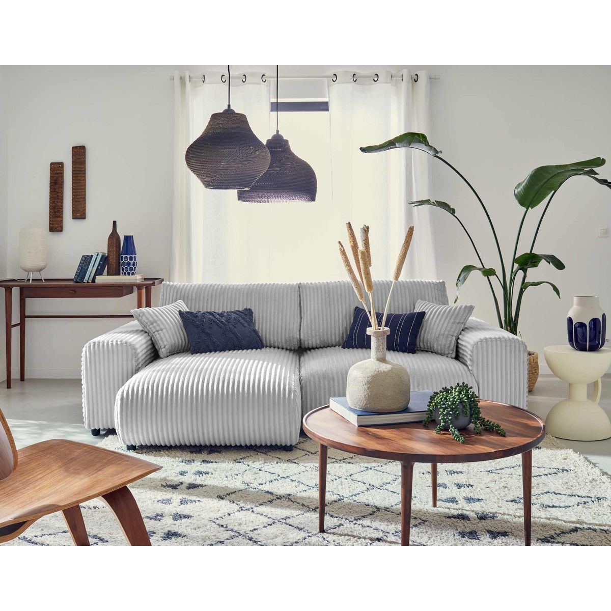 LISA DESIGN Garance - canapé d'angle réversible - 4 places - en velours côtelé grosses côtes