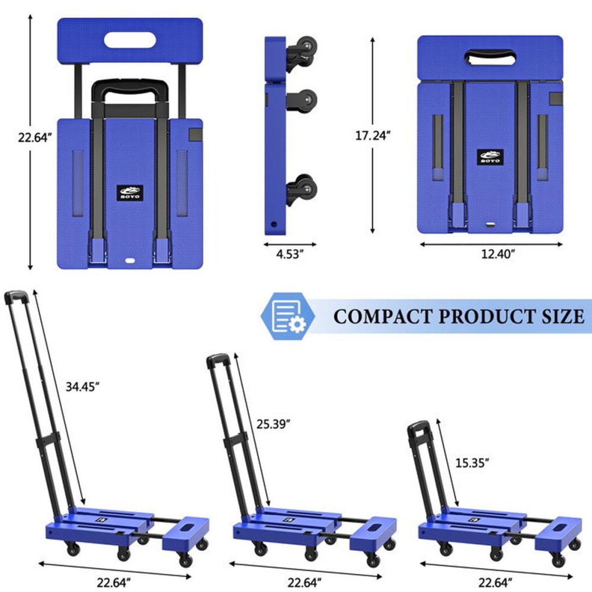 Voir la diapositive 2 : Diable pliant chariot à poignée 226 kg avec poignée télescopique et 6 roues silencieuses 360°