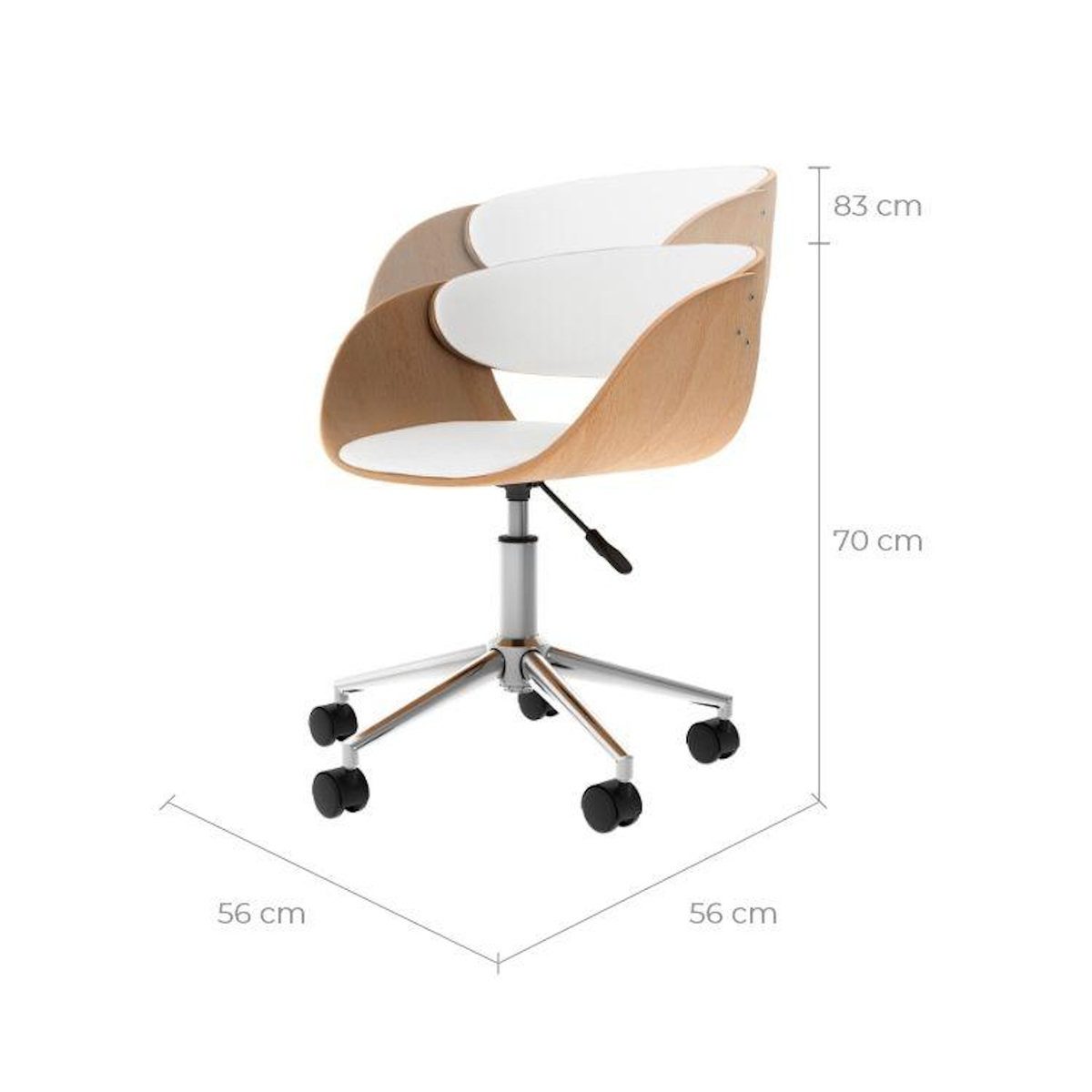 Rendez vous déco Chaise de bureau pivotante sur roulettes en bois et PU blanc-Adelmar