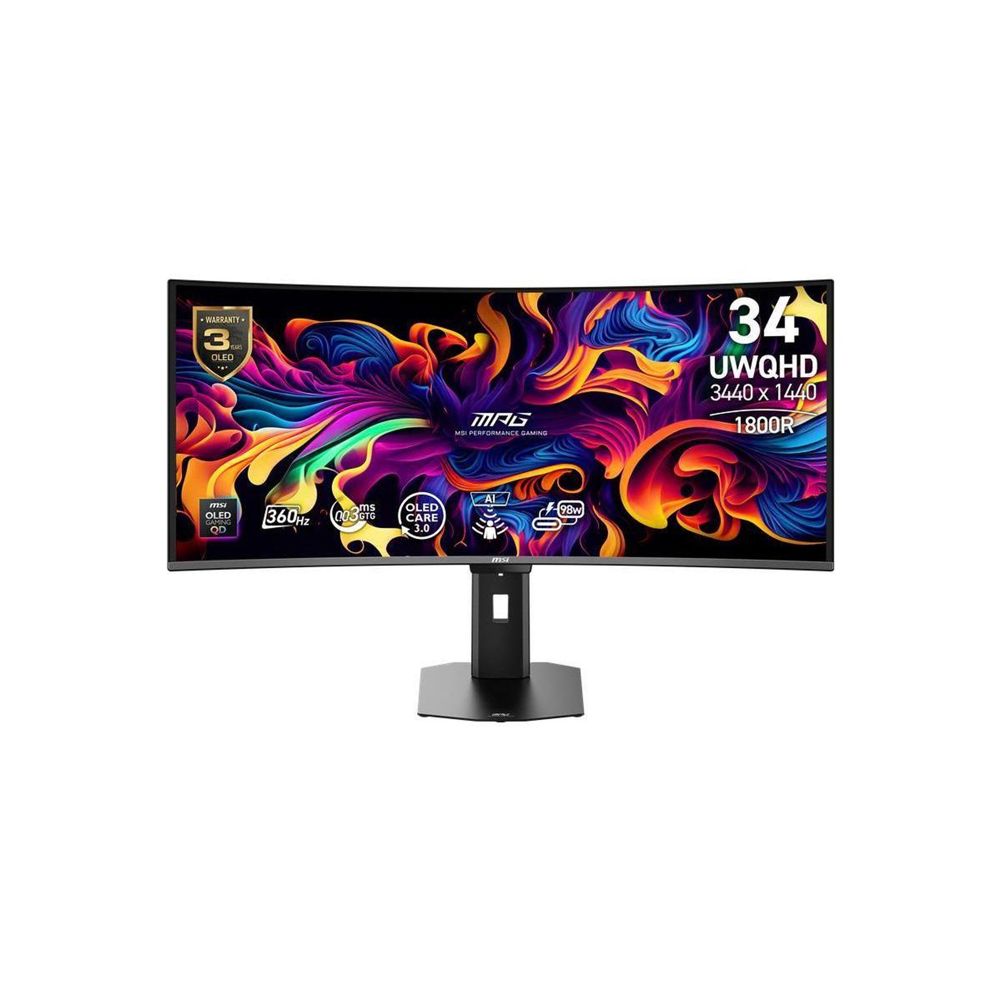 Voir la diapositive 2 : MSI Ecran pc gamer mpg 341cqr 34  incurvé 1800r uwqhd 360hz qd-oled hdmi 2.1 usb-c 90w