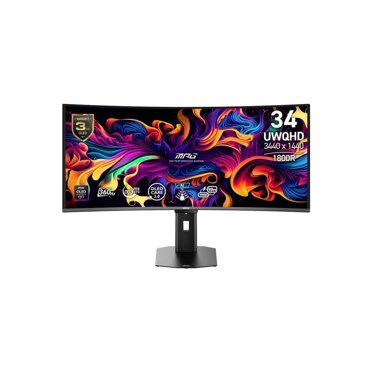 MSI Ecran PC Gamer MPG 341CQR 34  Incurvé 1800R UWQHD 360Hz QD-OLED HDMI 2.1 USB-C 90W