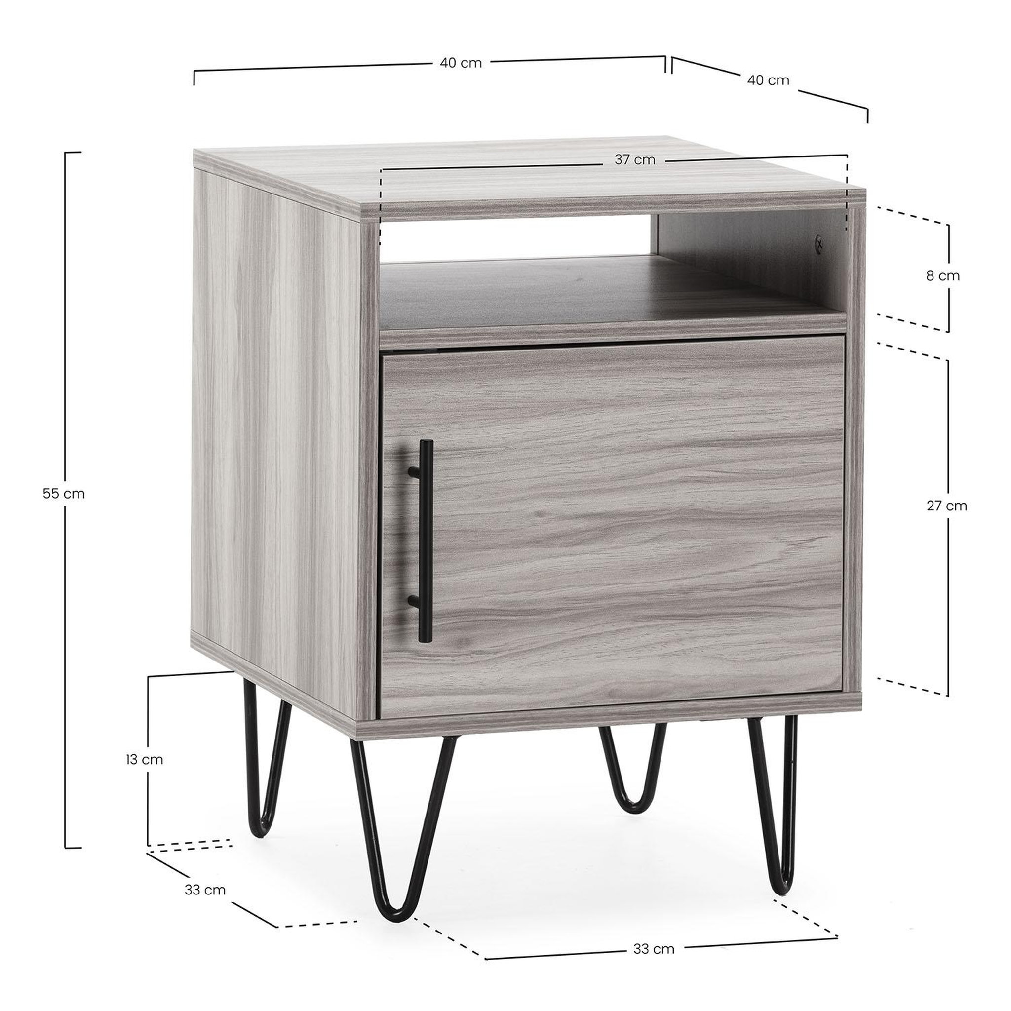 Voir la diapositive 5 : VS VENTA-STOCK Table de chevet Alma 1 porte coloris bois, pieds métal