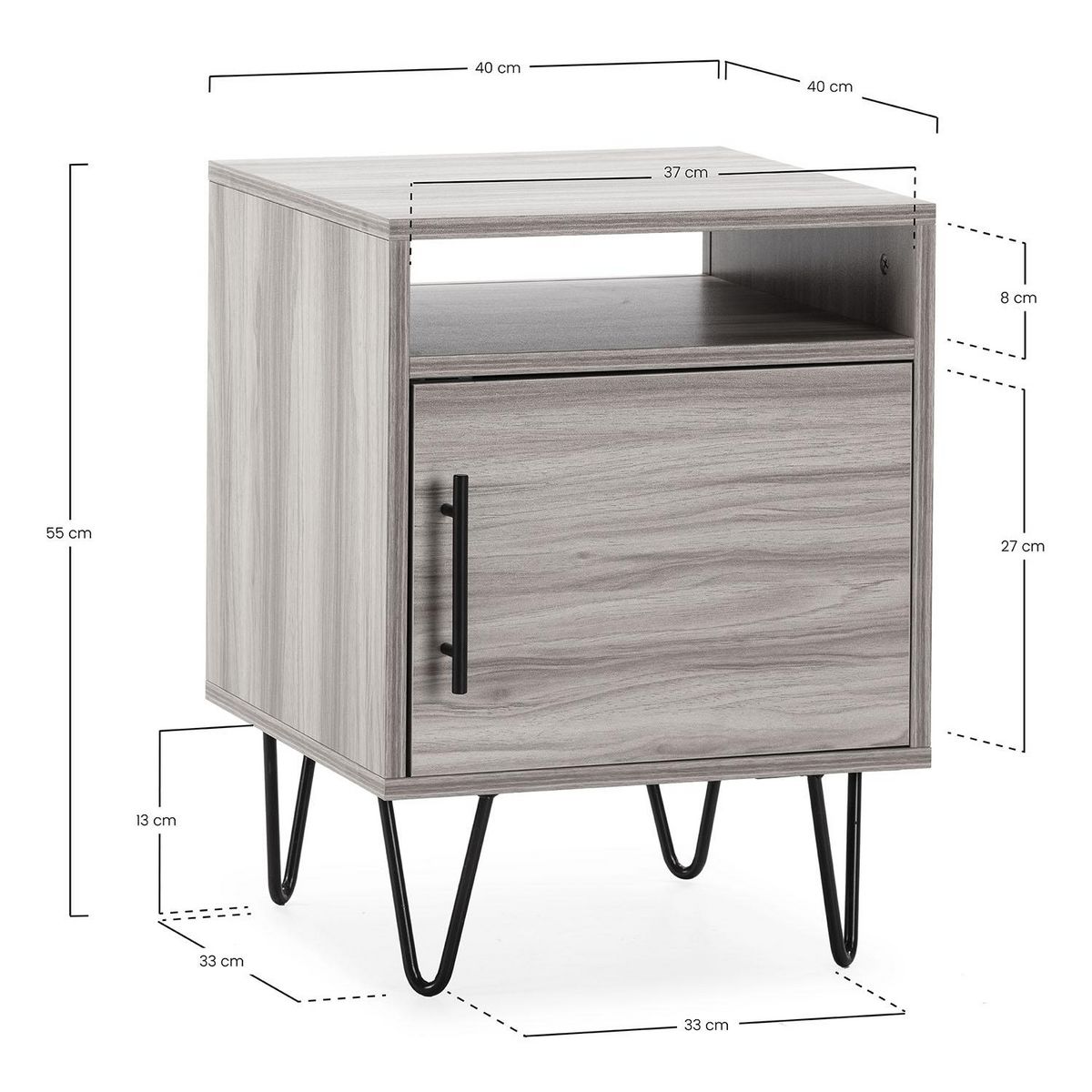 VS VENTA-STOCK Table de chevet Alma 1 porte coloris bois, pieds métal