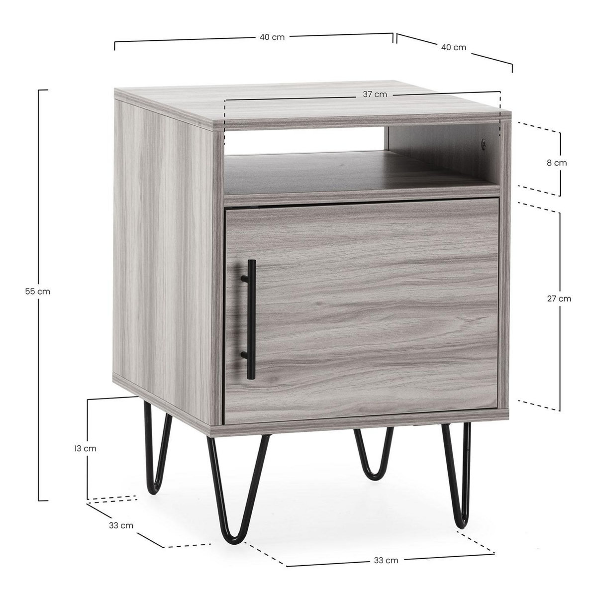 VS VENTA-STOCK Table de chevet Alma 1 porte coloris bois, pieds métal