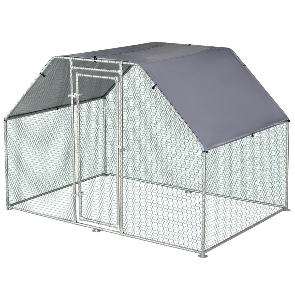 PAWHUT Enclos poulailler chenil 5,32 m² - parc grillagé dim. 2,8L x 1,9l x 1,95H m - poulailler chenil entièrement couvert - acier galvanisé