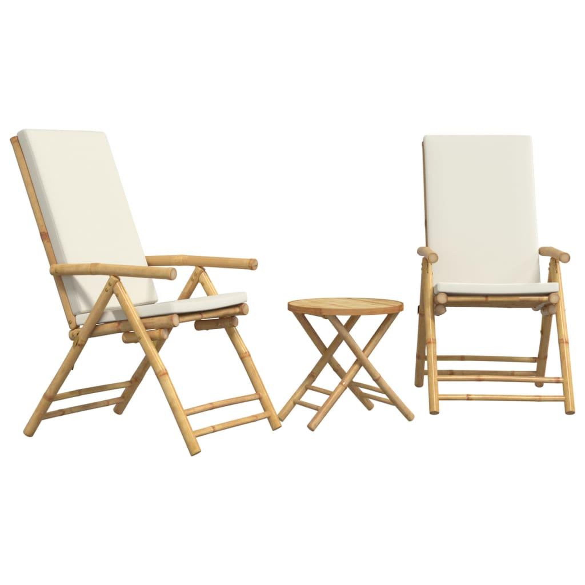 Voir la diapositive 2 : VIDAXL Ensemble de bistro pliante 3 pcs et coussins blanc creme bambou