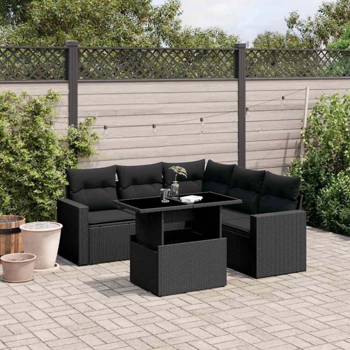 VIDAXL Salon de jardin 6 pcs avec coussins noir resine tressee