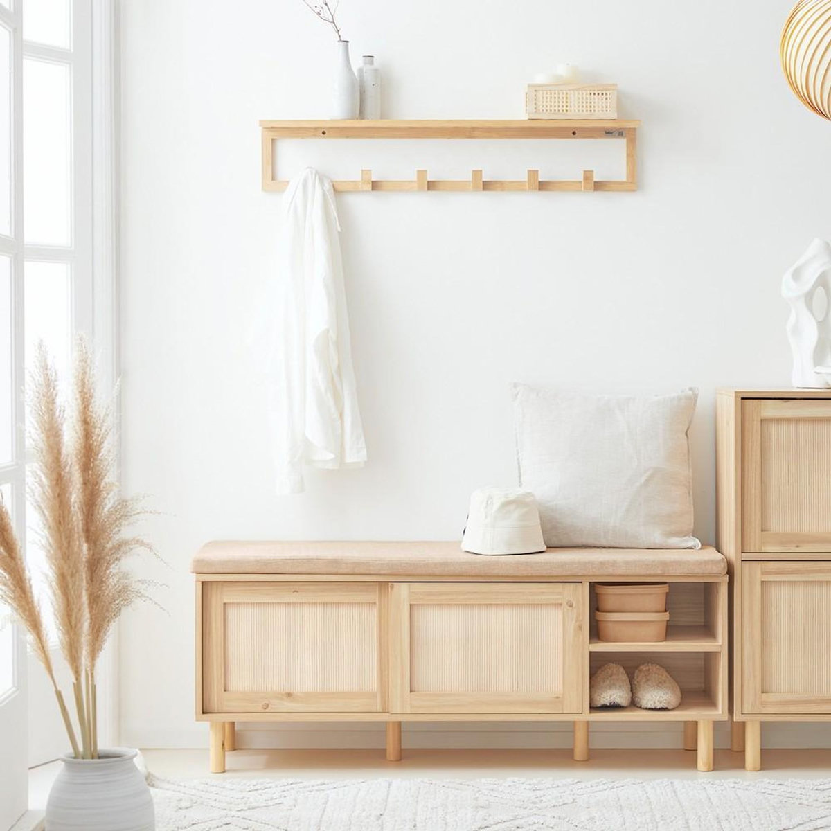 SOBUY SoBuy - Banc de rangement à chaussures avec deux portes - Nature - 121x35x49cm - Nordique - FSR163-N