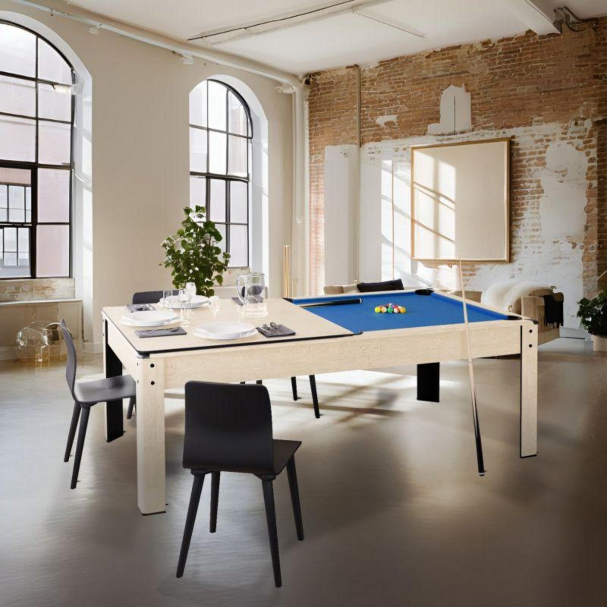 SOKKER Billard Américain convertible table 4 places KITBILL 5FT - 183 x 102 x 78 cm Plateau dînatoire et accessoires inclus - Beige