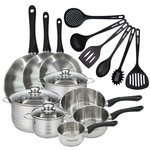 Fackelmann Set 3 poêles 20 24 28 cm 3 casseroles 12 16 20 cm, 3 faitouts 16, 20 et 24 cm en inox et 6 ustensiles RPET Fackelmann Geneva